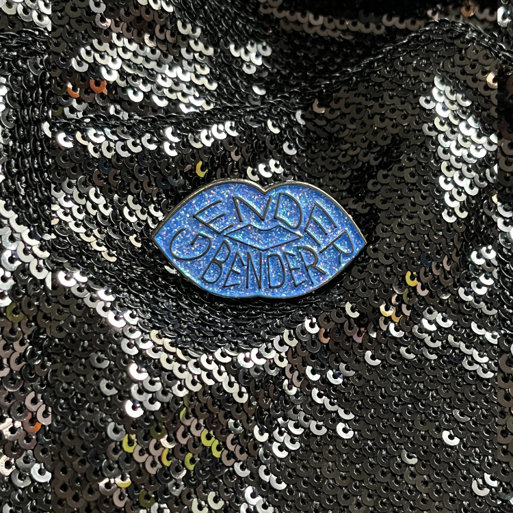 Blue Glitter Lips 'Gender Bender' Enamel Pin