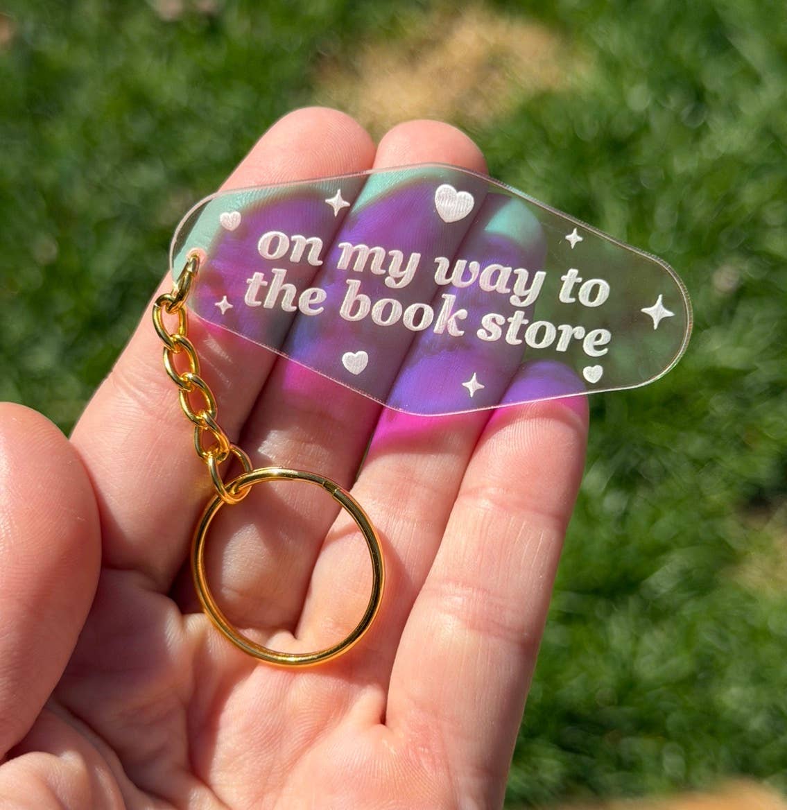 On My Way To The Book Store Motel Iridescent Keychain