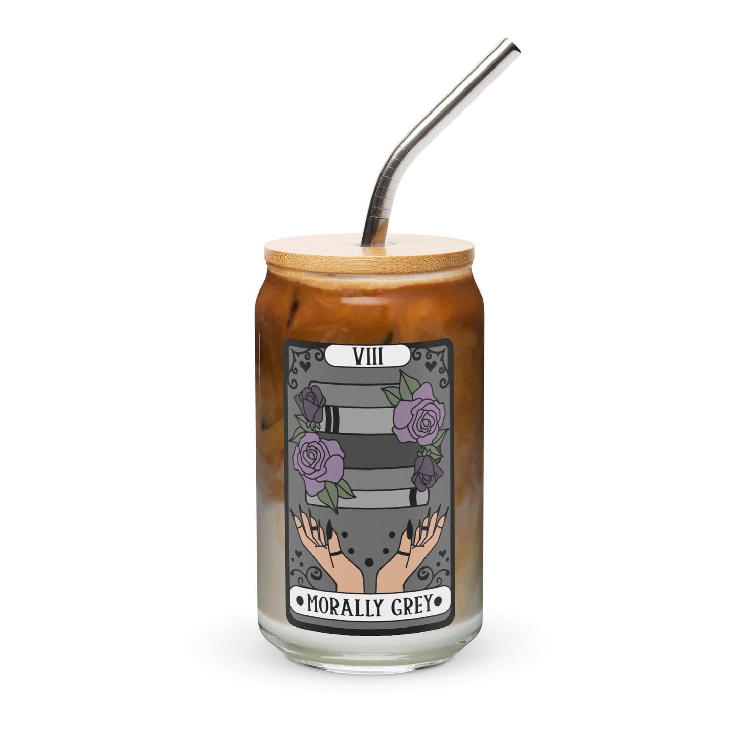 Morally Gray Tarot Witchy Iced Coffee Glass | Bookish Coffee Lover gift | Team Villain Dark Romance Enemies to Lovers Bookworm Gothic Vibes
