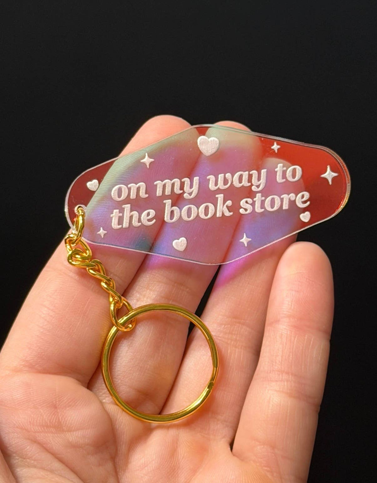 On My Way To The Book Store Motel Iridescent Keychain