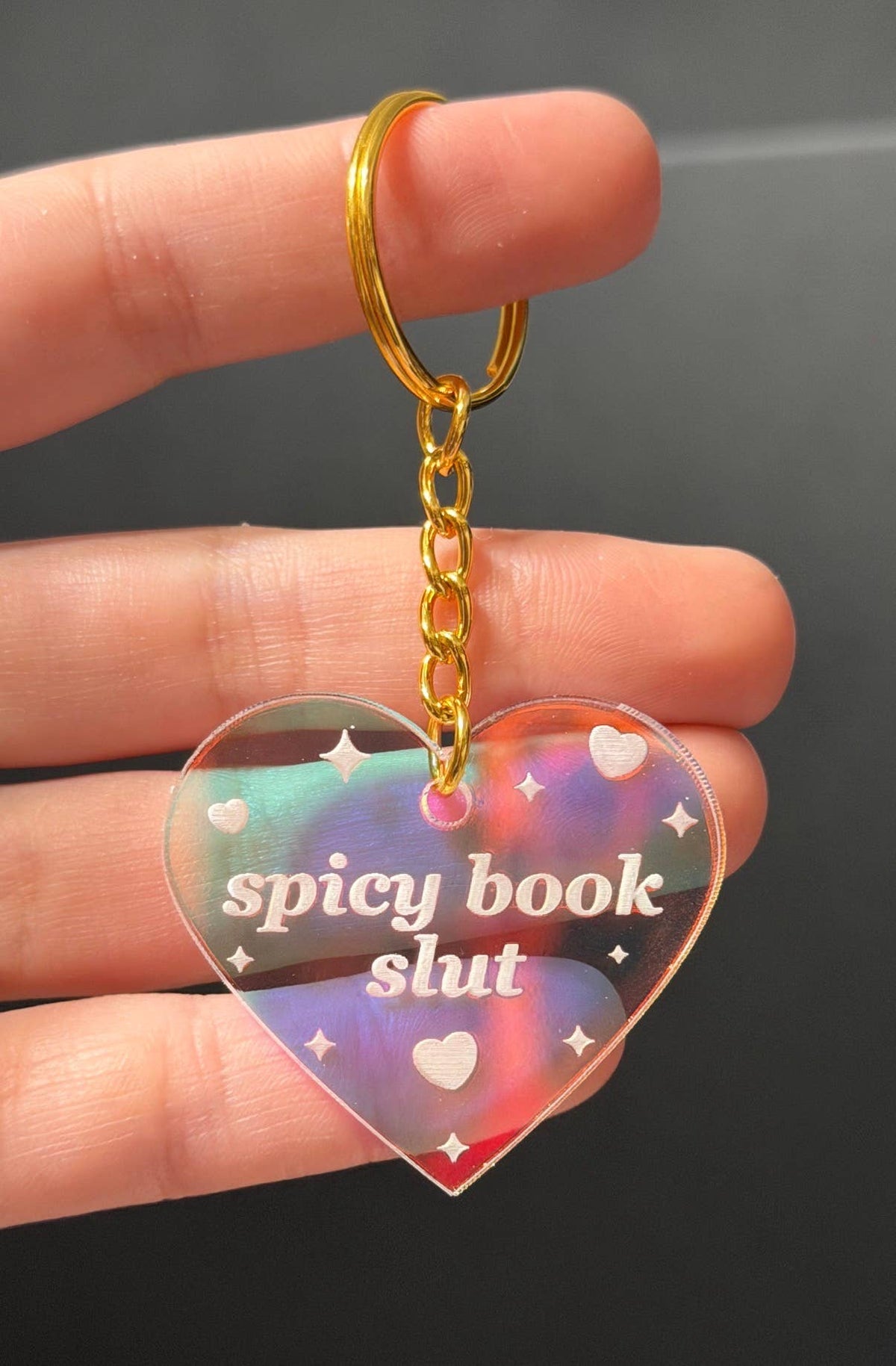 Spicy Book Slut Iridescent Acrylic Keychain