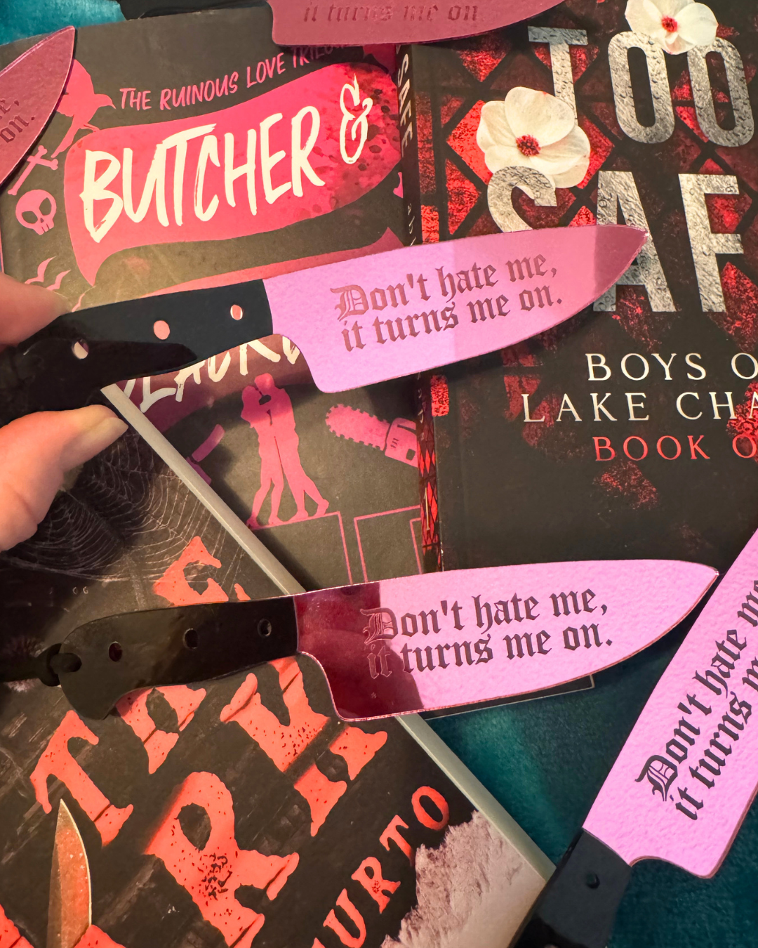 Don't Hate Me, Turns Me On - Pink Mirrored Knife Bookmark